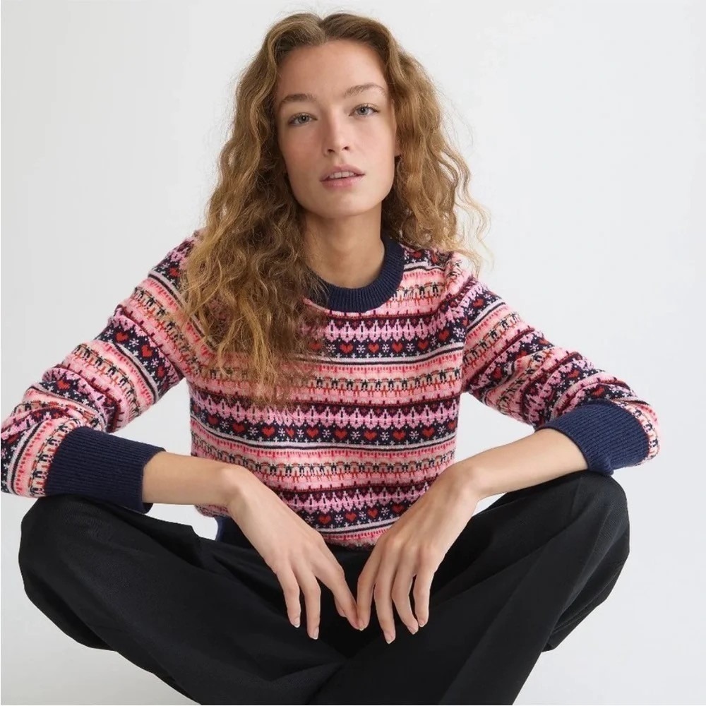 NWT!! J. CREW Fair Isle Crewneck Sweater Lambswool Wool Knit Blend XX-Small XXS